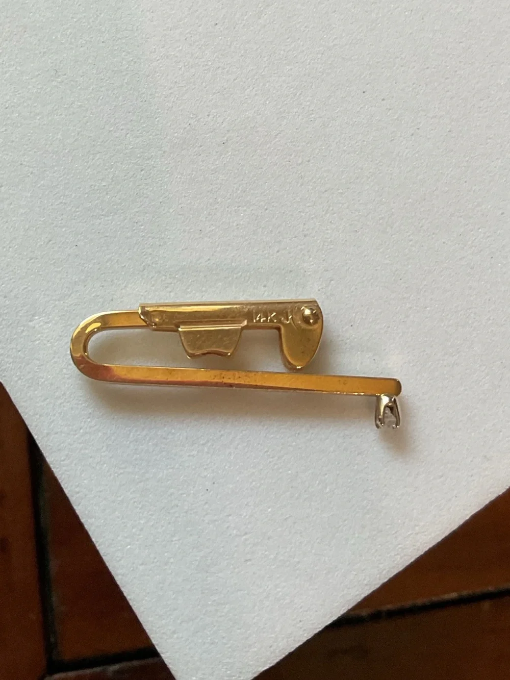 Vintage 14k Yellow Gold Tie Bar Clip with White Gemstone